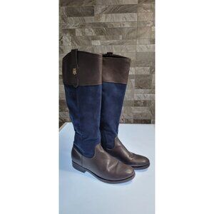 Tommy Hilfiger Brown Navy Blue Riding Boots Size 6M Equestrian Style